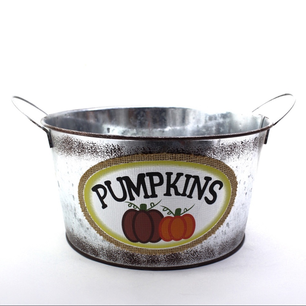 Galvanized Pumpkins Decorative Bucket - Picture 1 of 4